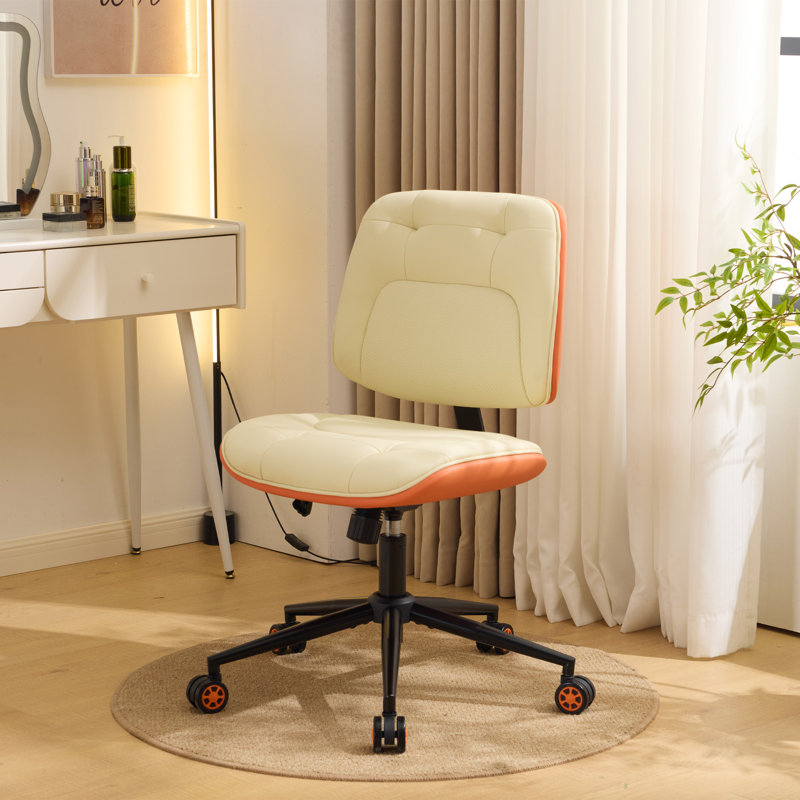 Fauteuil de bureau à domicile en cuir PU, hauteur réglable, sans accoudoir, chaise de bureau beige, Orange/beige