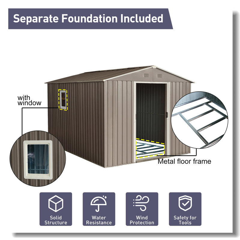 Gray 8' x 10' Metal Outdoor Storage Shed with Windows
