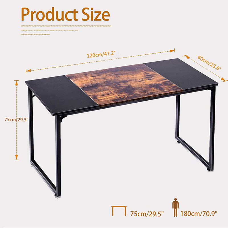Leyte Metal Base Desk Shell, 75 cm H x 120cm W x 60cm D, Black