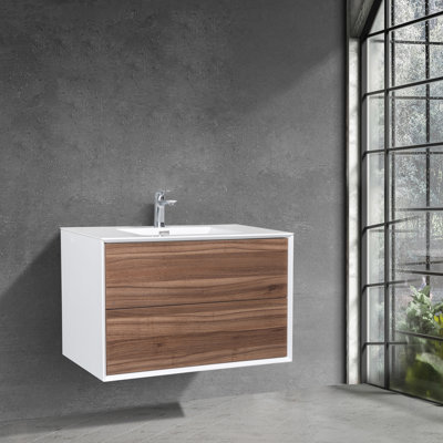 Koziara 36 po L x 19 po P 2 tiroirs Meuble-lavabo avec évier simple et Comptoir en Acrylique