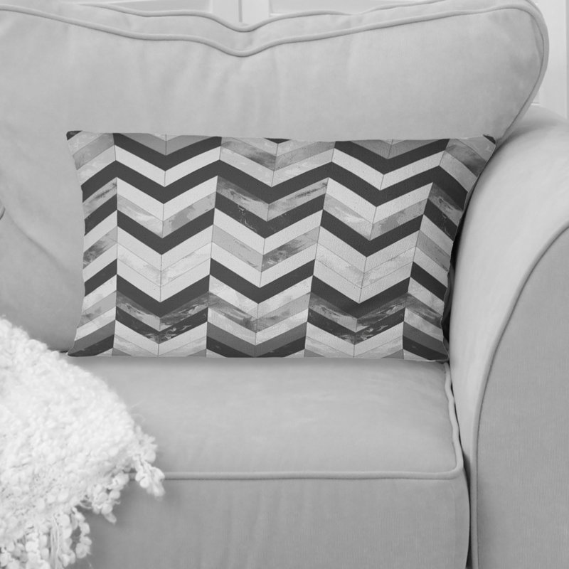 Grey  Modern Herringbone Flow IV - Modern Lumbar Pillow