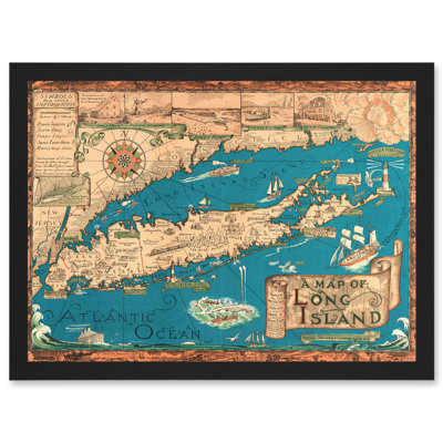 Long Island NY Smith 1933 Pictorial Map History - Single Picture Frame Print