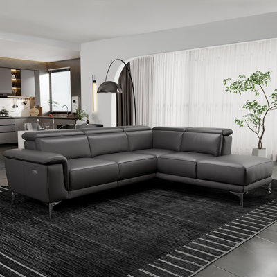 Canapé modulaire inclinable en cuir Valencia Pista - Canapé en cuir grainé italien Nappa 11000 - Siège inclinable électrique avec repose-pieds - Appuis-tête réglables