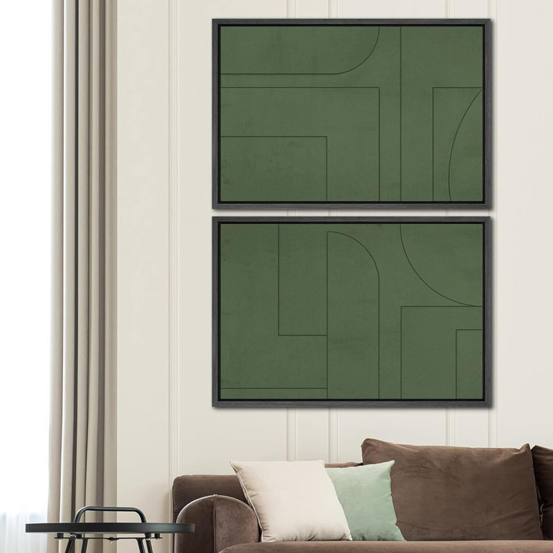 «Emerald Green Mid-Century Modern Polygon», 2 pièces sur toile, H 24 po x l 36 po, Noir