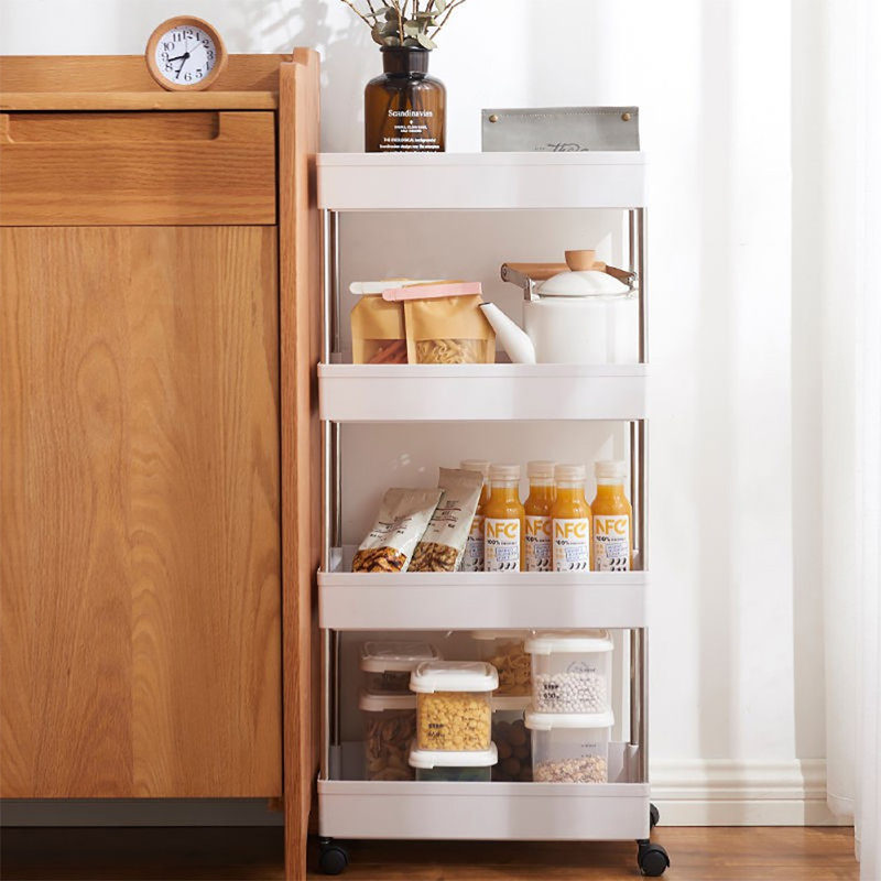 White Aluminum and Plastic 4-Tier Rolling Utility Cart