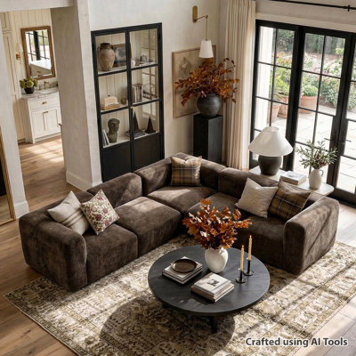 5-Piece Modular L-Shaped Deep Seat Chenille Sectional Sofa