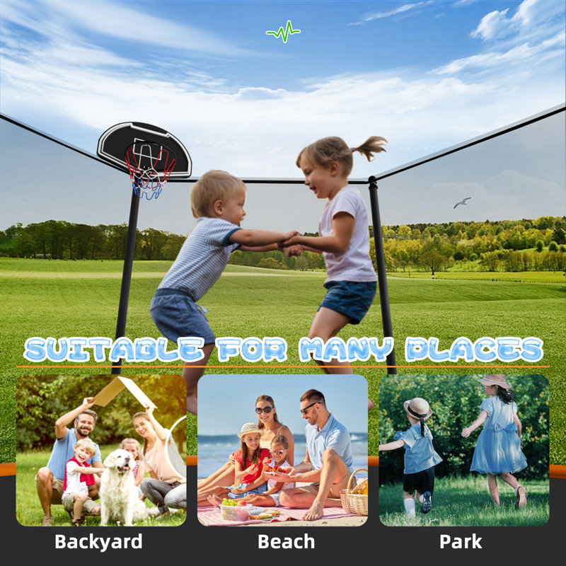 SENCHO GINSYTALIOR Round Backyard Trampoline with Safety Enclosure, Orange