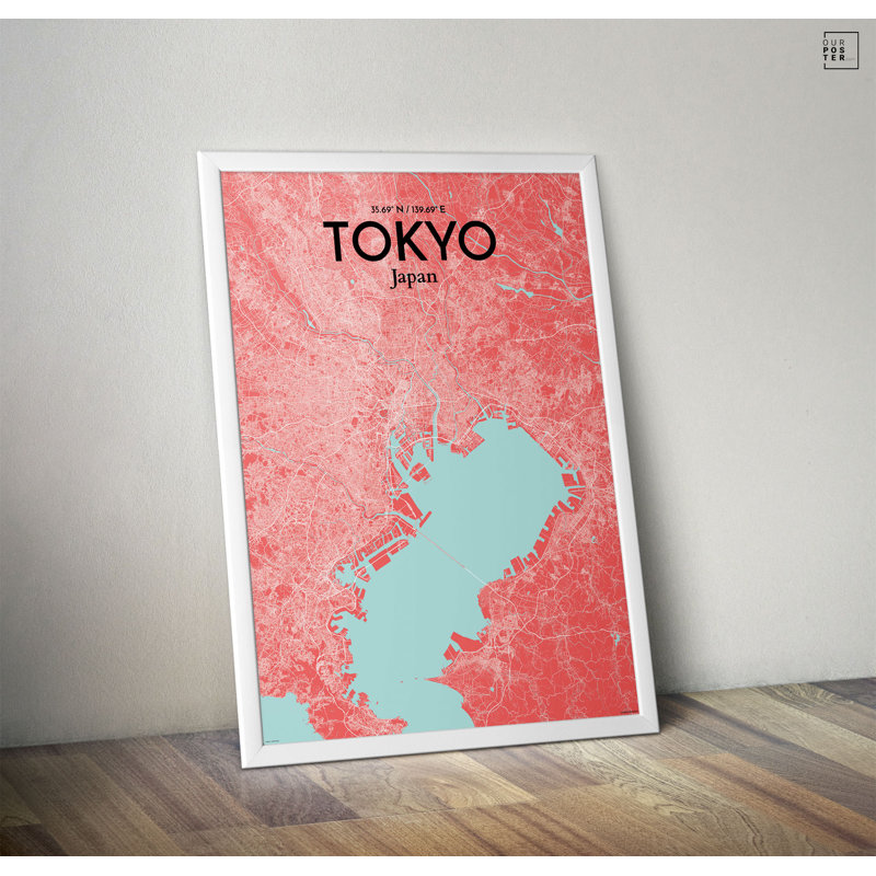 « tokyo city map », reproduction d’impression sur affiche en mer, H 17 po x l 11 po