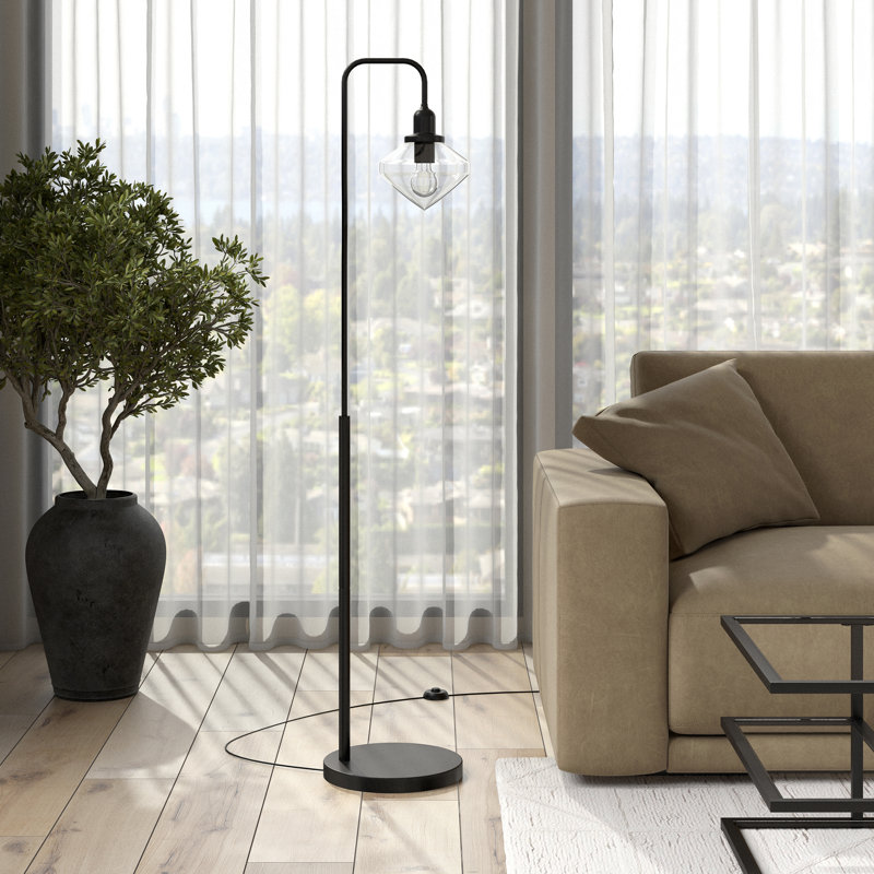 Chareen 62'' Arched Floor Lamp, Blackened Bronze, Clear