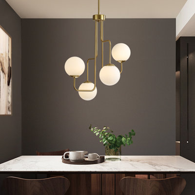 4 - Light Modern Sputnik Sphere Milk Glass Chandelier For Kitchen Dining Living Room