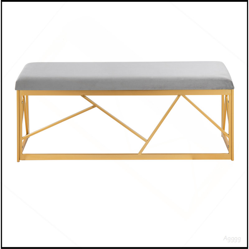 Banc en métal Folia Glam en acier doré et velours gris, Gris