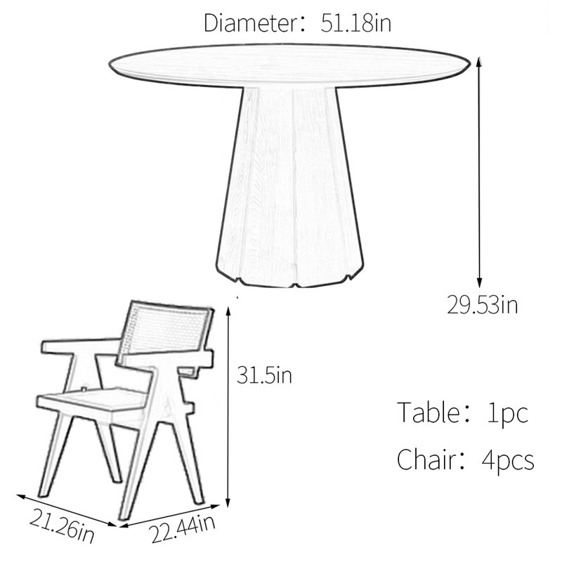 Ensemble de table de salle à manger en frêne carbonisé, H 29,53 po x L 51,18 po x l 51,18 po