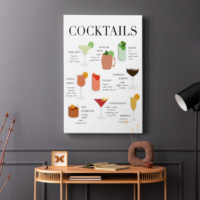 Cocktail Chart -Gallery Wrapped Cavas, 18" H x 12" W