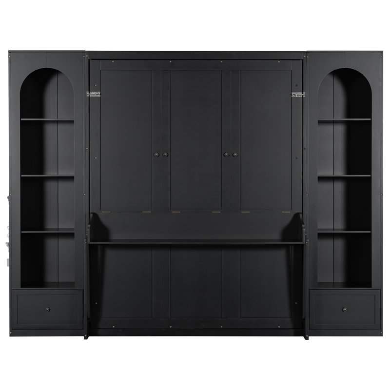 Lit plateforme Murphy avec tablette, armoires latérales, tiroirs et DEL, Noir