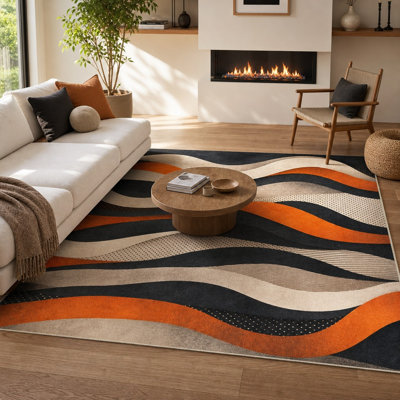 1Pcs Abstract Wavy Line Area Rug - Modern Geometric Pattern Floor Mat, Non-Slip Soft Carpet for Living Room, Bedroom, Dining, Office Decor for home detor