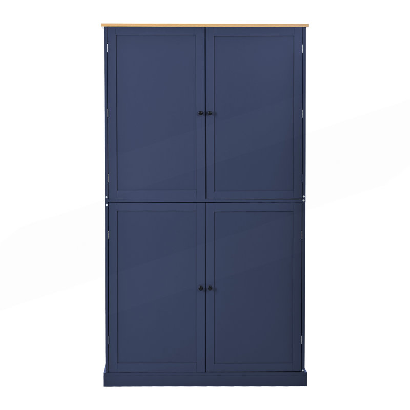 Grande armoire de rangement autoportante avec 2 tiroirs, 2 tablettes réglables et 8 tablettes de porte, Bleu