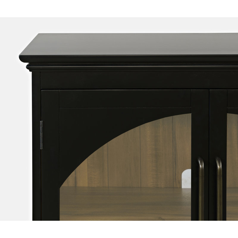 Buffet de style transitionnel arqué gothique avec portes en verre Sherree, Noir