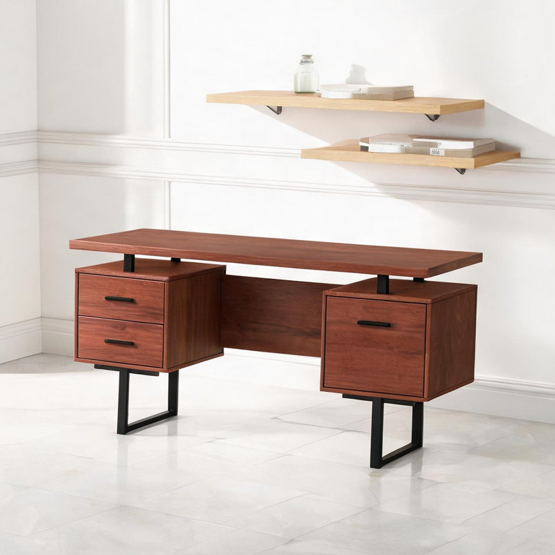 Bureau réversible de 60 pouces avec tiroirs avec ordinateur personnel, comme illustré, 60 po