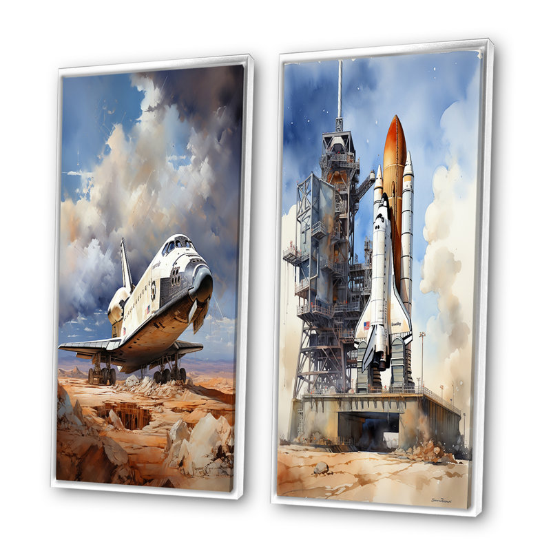 «Navette dans l'espace», 2 pièces, Cadre blanc, H 40 po x l 40 po