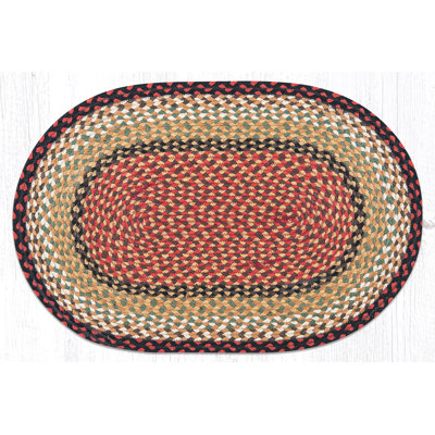  Tapis ovale bourgogne et moutarde tressé - Tapis en jute fait à la main de style rustique pour entrée ou cuisine