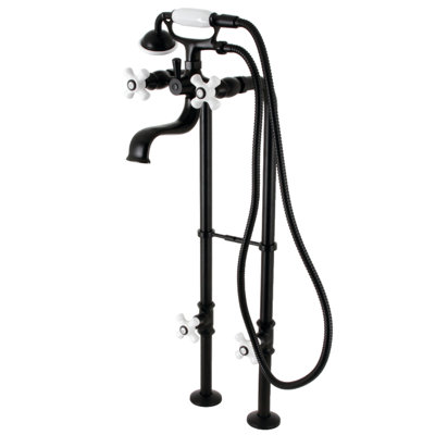 Kingston Brass Kingston Three-Handle 2-Hole Freestanding Clawfoot Tub Faucet Package with Supply Line and Stop Valve