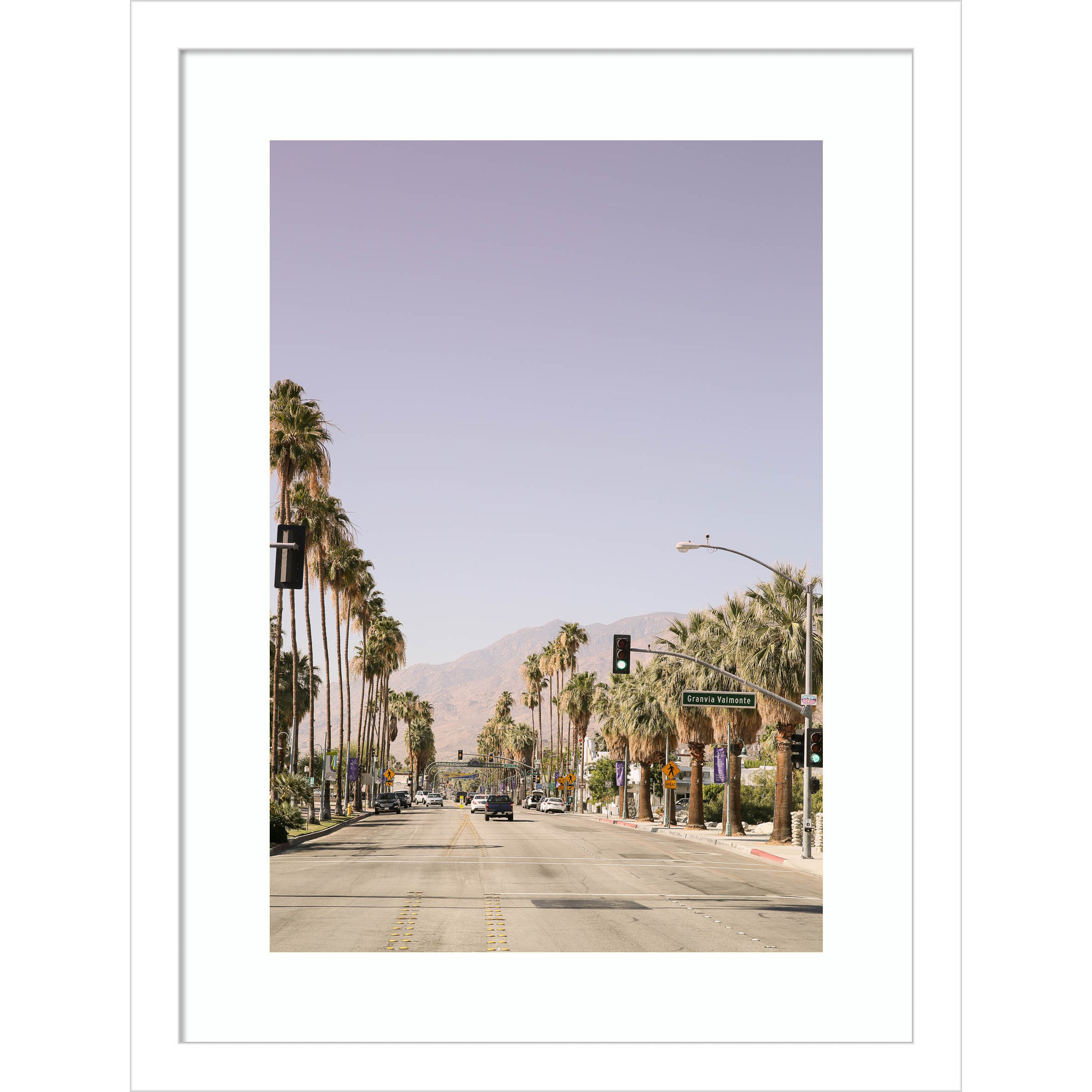 Palm Spring Street by Shot by Clint Wood Framed Wall Art Print, White, 17" H x 13" W