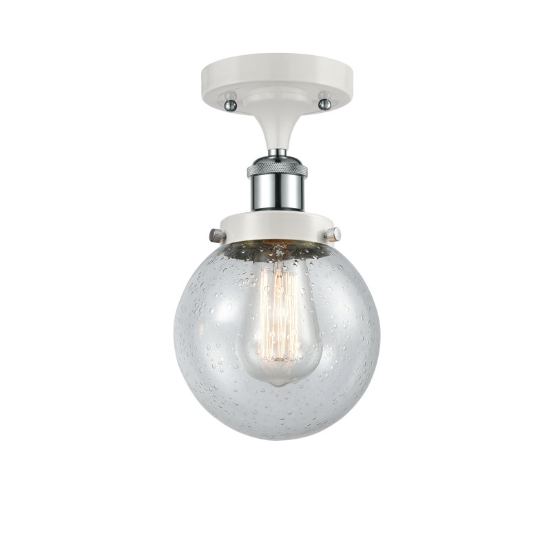 Amadeu Glass Semi Flush Mount, No Bulb Included, Seedy, White and Polished Chrome