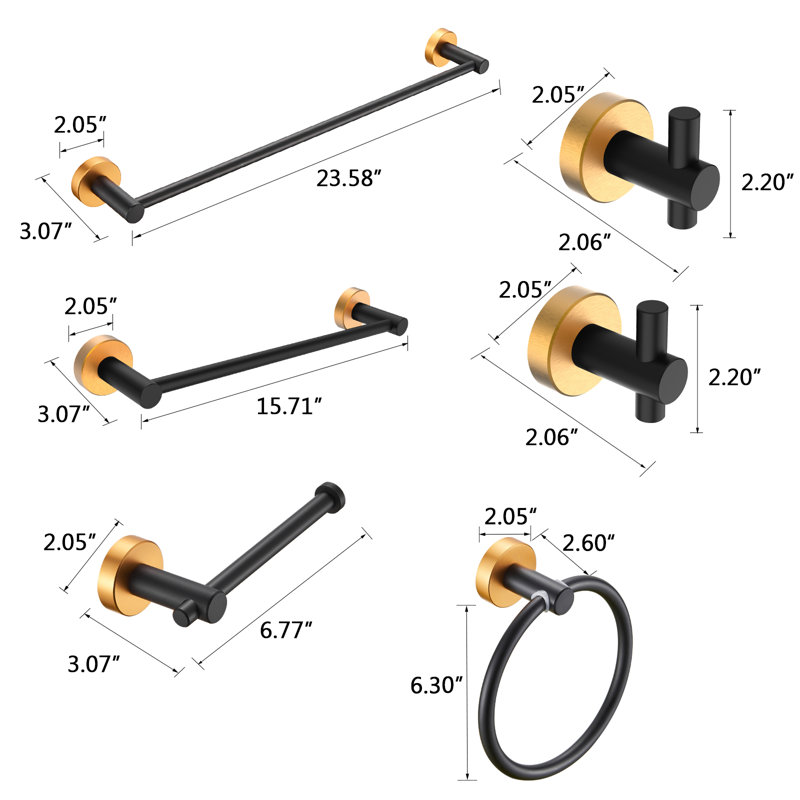 Bathroom Hardware Set, Black/Gold