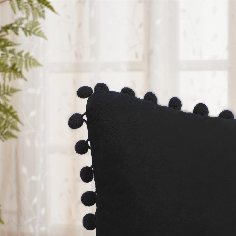 Deconovo Pom-poms Reversible Pillow Cover, 26" x 26", Black