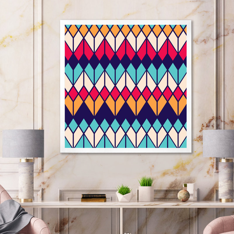 Rhombus Geometrics In Retro Colors II - impression sur toile, Cadre photo blanc, H 16 po x l 16 po