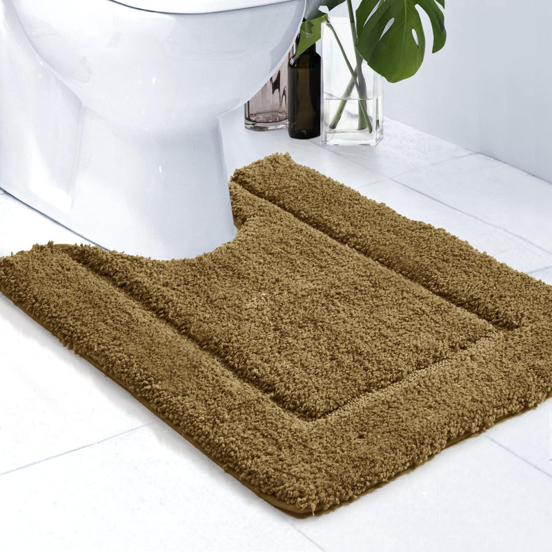 Toilet Rugs U Shaped, Extra Soft Plush Non Slip Washable Thick Contour Bath Rugs, 20 x 24, Dull Gold