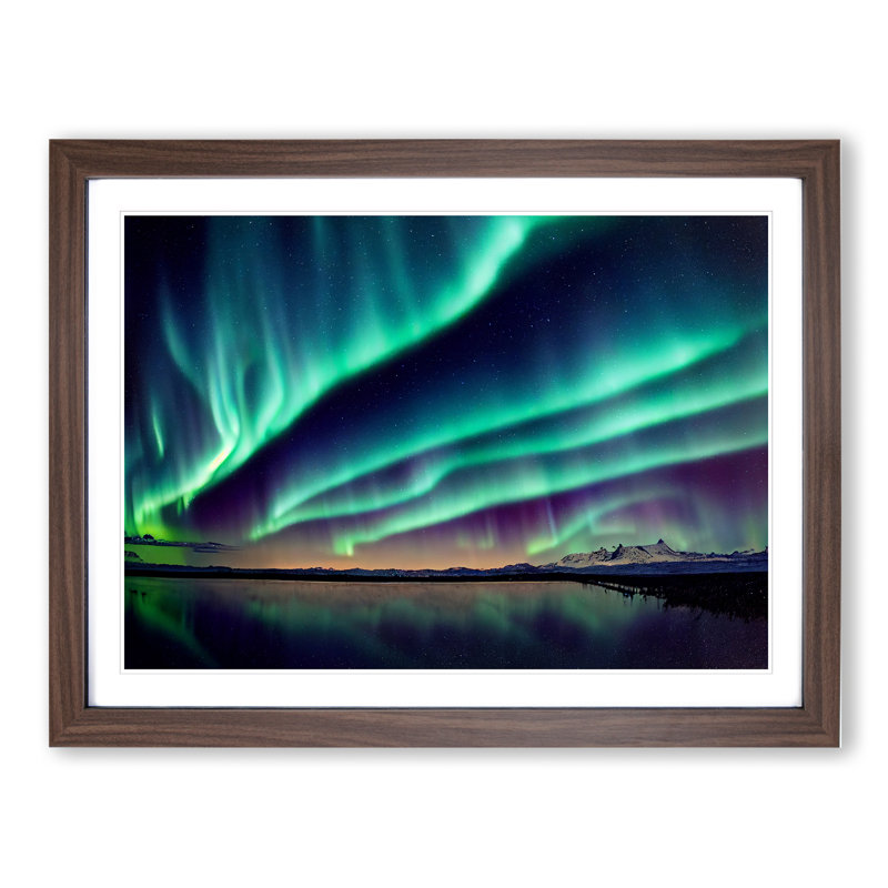 Tremendous Aurora Borealis 1 Piece Single Picture Frame Wall Art, 46cm H x 64cm W x 2cm D, Walnut