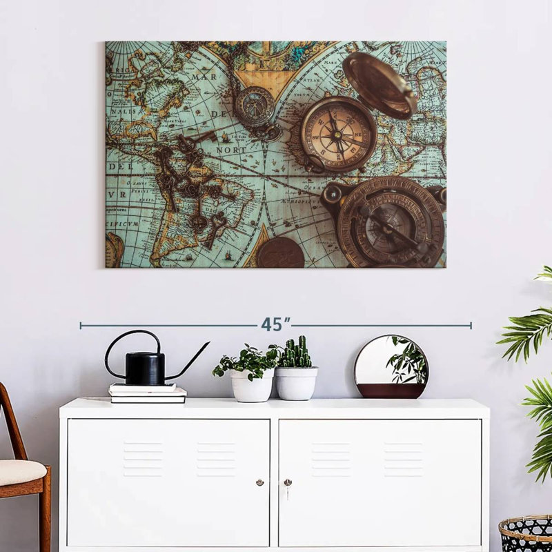 Carte de pirate antique sur toile, H 26 po x l 39 po x P 1,25 po