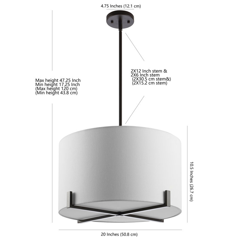 Luminaire suspendu tambour simple à 3 lumières DEL Castlewood, Noir, H 47 po