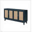 Panneaux de grain de qualité supérieure fabriqués à la main, buffet buffet en rotin, rangement décoratif avec 4 portes en rotin, console moderne, tablettes réglables, salon, bleu