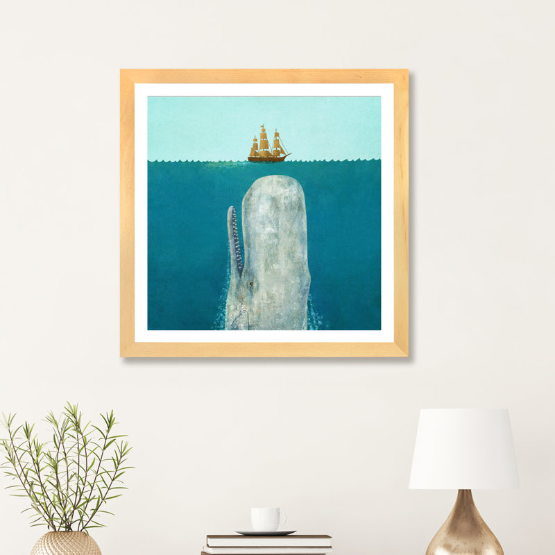 «The Whale Square» par Terry Fan, H 24 po x l 24 po x p 1 po, Papier beaux-arts encadré bois naturel