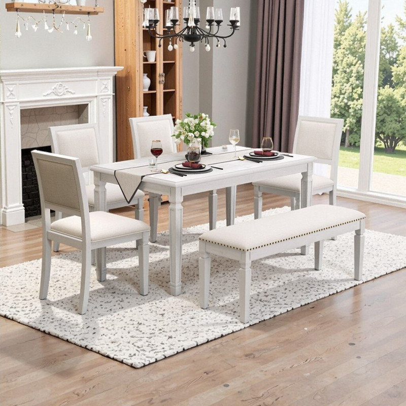 Ivy Bronx Extendable Dining Table Set for 6 with 4 Chairs & Bench 59 to ...