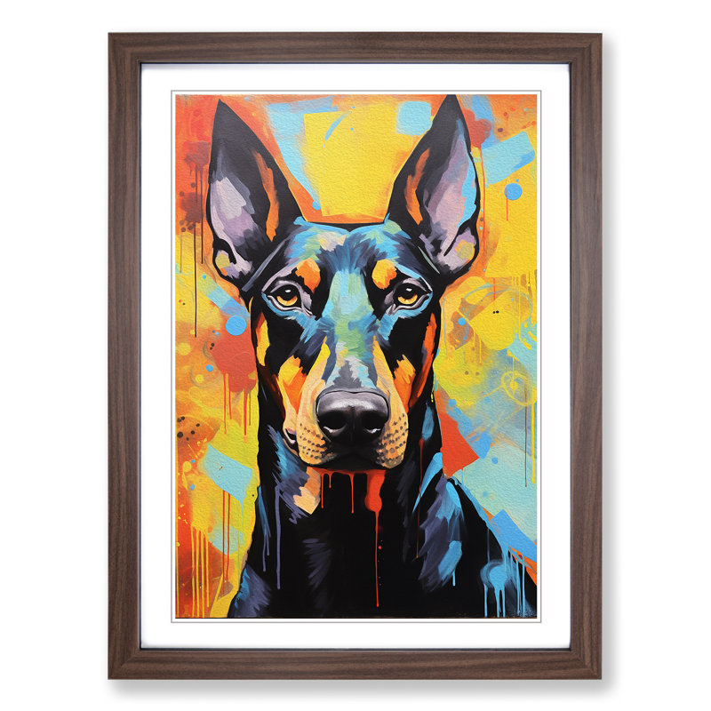 Doberman Expressionism - Single Picture Frame Print on Wood, Walnut Framed, 46cm H x 34cm W