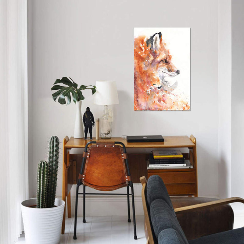 « fire fox », impression sur toile, H 12 po x l 8 po x P 0,75 po, Toile tendue, Pas de tapis