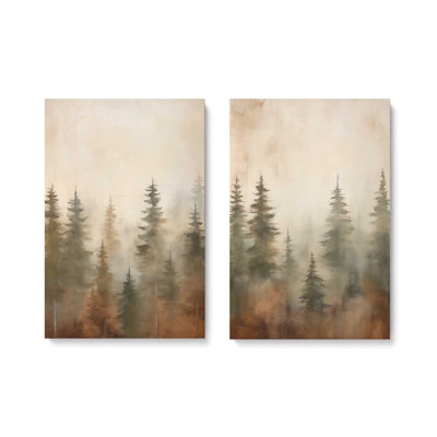 «Foggy Autumn Pines», ensemble de 2 impressions sur toile