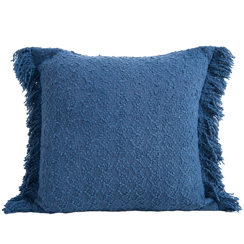Fringed Cotton Throw Pillow, Blue