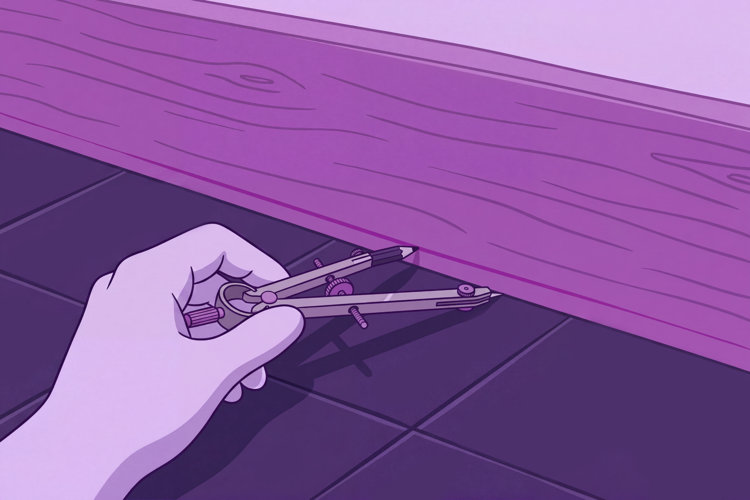 illustration showing how to scribe baseboards on uneven floors