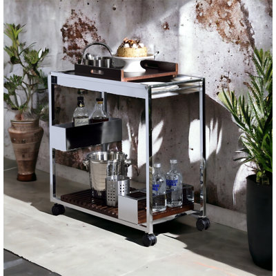 Lisses Chrome Finish Serving Cart(No Include Stool)