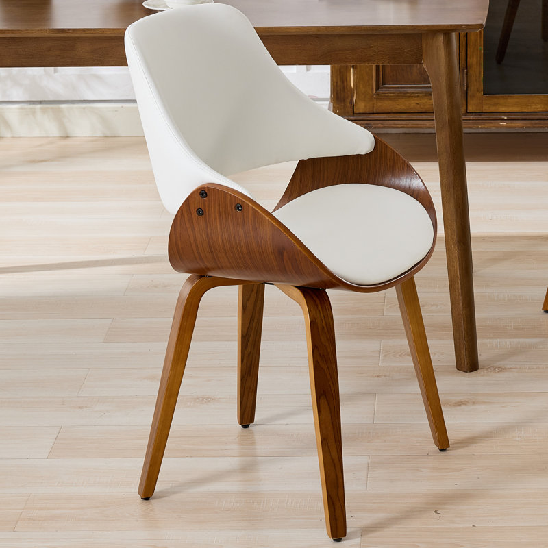 Modern Faux Leather Upholstered Wood Home Office Desk Chair Computer Chair, White