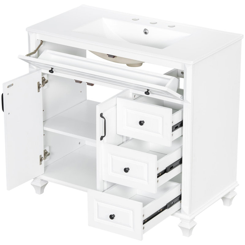 Meuble-lavabo de salle de bain avec rangement spacieux, Noir, Blanc