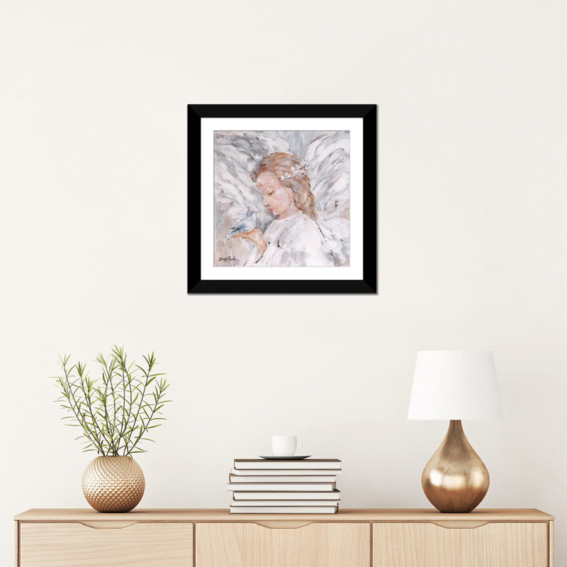 «Watch Over», peinture sur toile tendue, H 16 po x l 16 po x P 1 po, Papier d'art encadré noir, Blanc