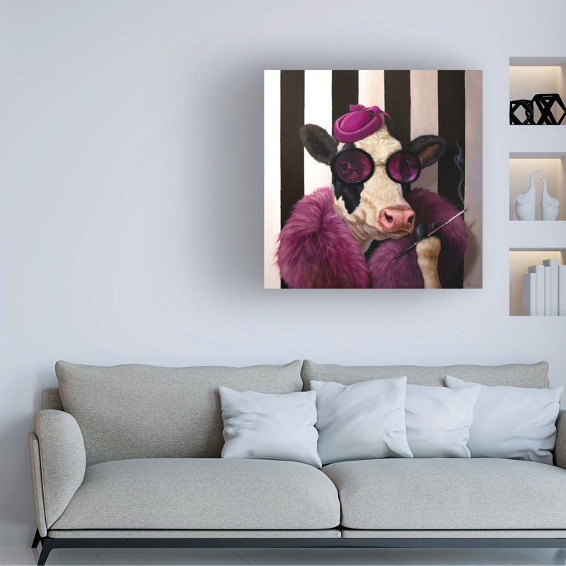 Art mural sur toile tendue - "Lady Moo Moo" par Lucia Heffernan pour décoration de salon, de chambre à coucher ou de bureau - 14 x 14