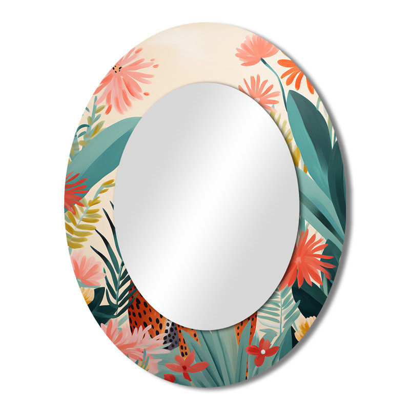 Miroir mural ovale vert et rose, 43 po x 33 po