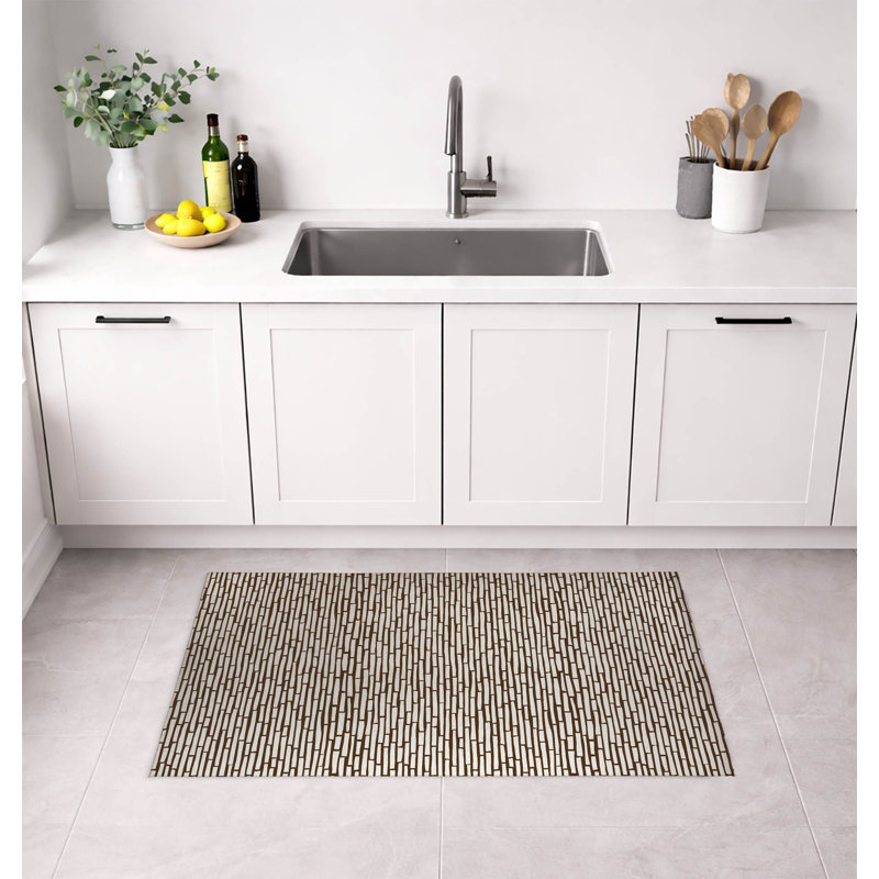 Tapis de cuisine à profil bas, Mocha Brown Striped, Rectangle 5' x 7'