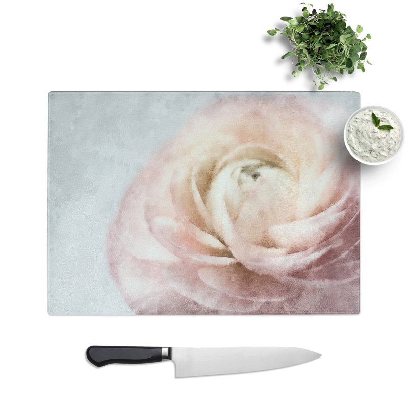 Tempered Glass Pink Ranunculus Flower Chopping Board, 28.5 cm x 39 cm